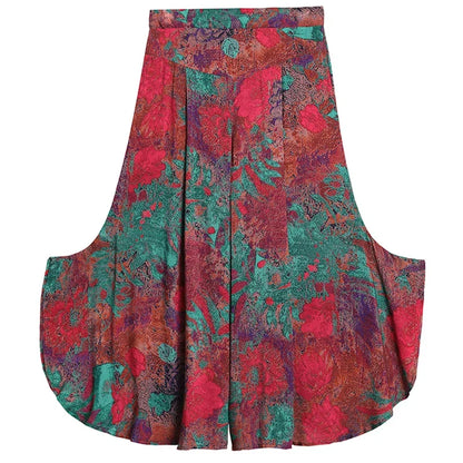 🍒Summer wide leg pants cropped smart casual women high quality loose bohemian skirt pants high waist vintage style trousers multi colour bottoms mid length trousers No Panting In These Summer Light Pants