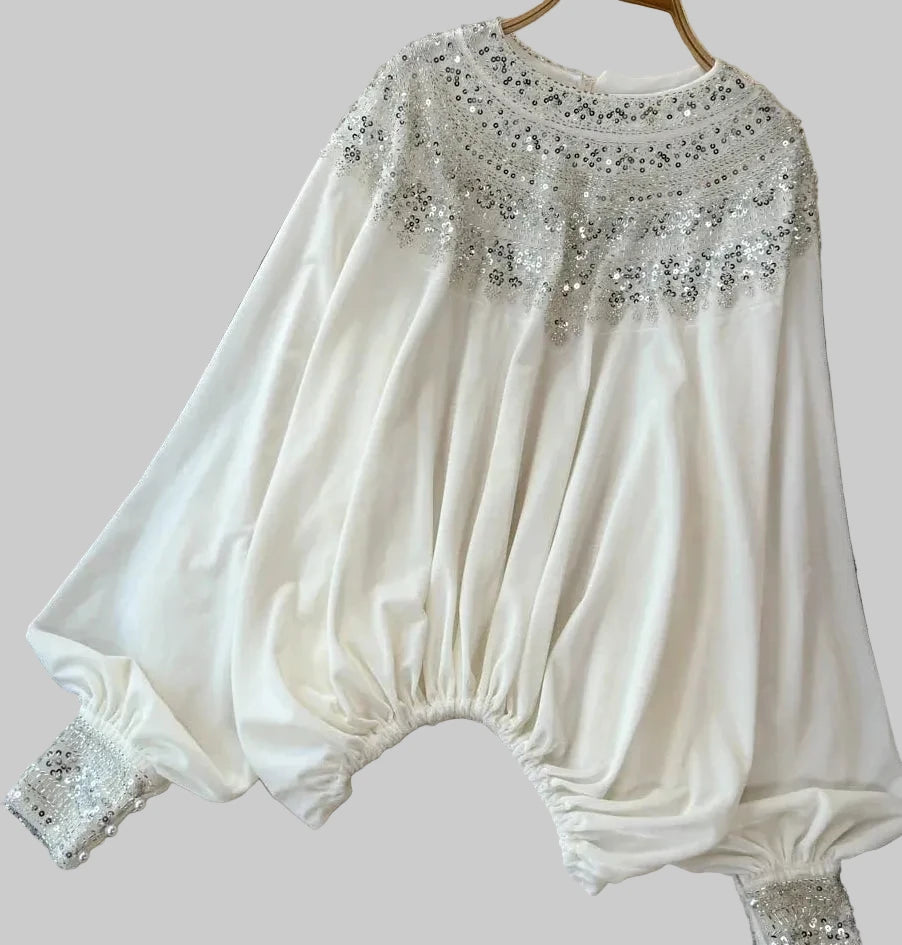 🍒Vintage fluweel bloes dames velours hemp paillette kleding elastiese middellyf top Los partytjie geleentheid drag kleding Gestem Fluweel Wisselend Nooit