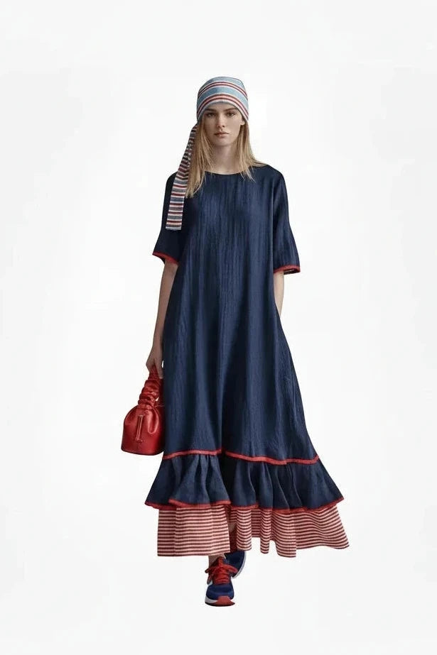 🍒Dress maxi summer with patchwork contrasting colours casual loose outfits for women fashion comfortable simple and versatile Fluttering flattering Fun