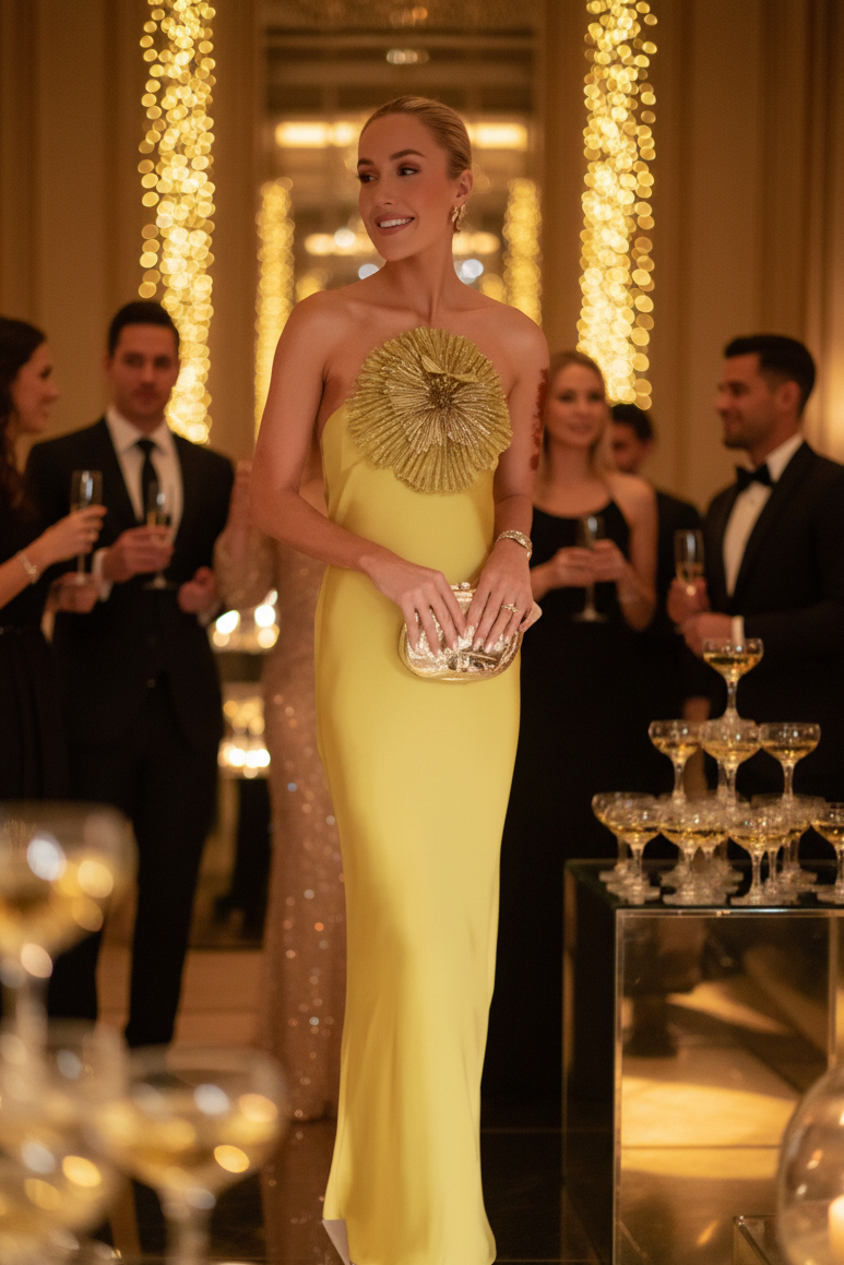 🍒Party dress for women gold outfit for ladies with 3D flower Halter sleeveless backles maxi satin occasion wear evening wear for holiday italian made feminine dresses for summer chic fashion Fem Fleur Fashion