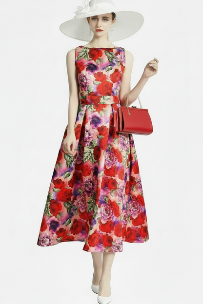🍒Designer fashion dress floral print clothing vintage a line party wear outfit for women birthday dinner retro runway occasion wear  make ARRANGEMENTs for these FLOWERs