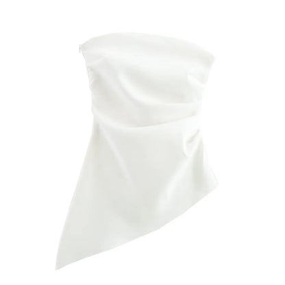🍒Women's asymetric top pleated shoulderless tops without sleeveless fashion for women zipper smart casual clothing bandeau Get Your Chop Top