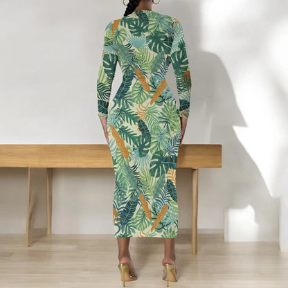 🍒Blommetjiesrokke vir vroue met o-nek, langmou, mode-rekbare somerklere, noupassende bodycon midi slim gemaklik Jy Sal Nie Hierdie Rok Los Nie
