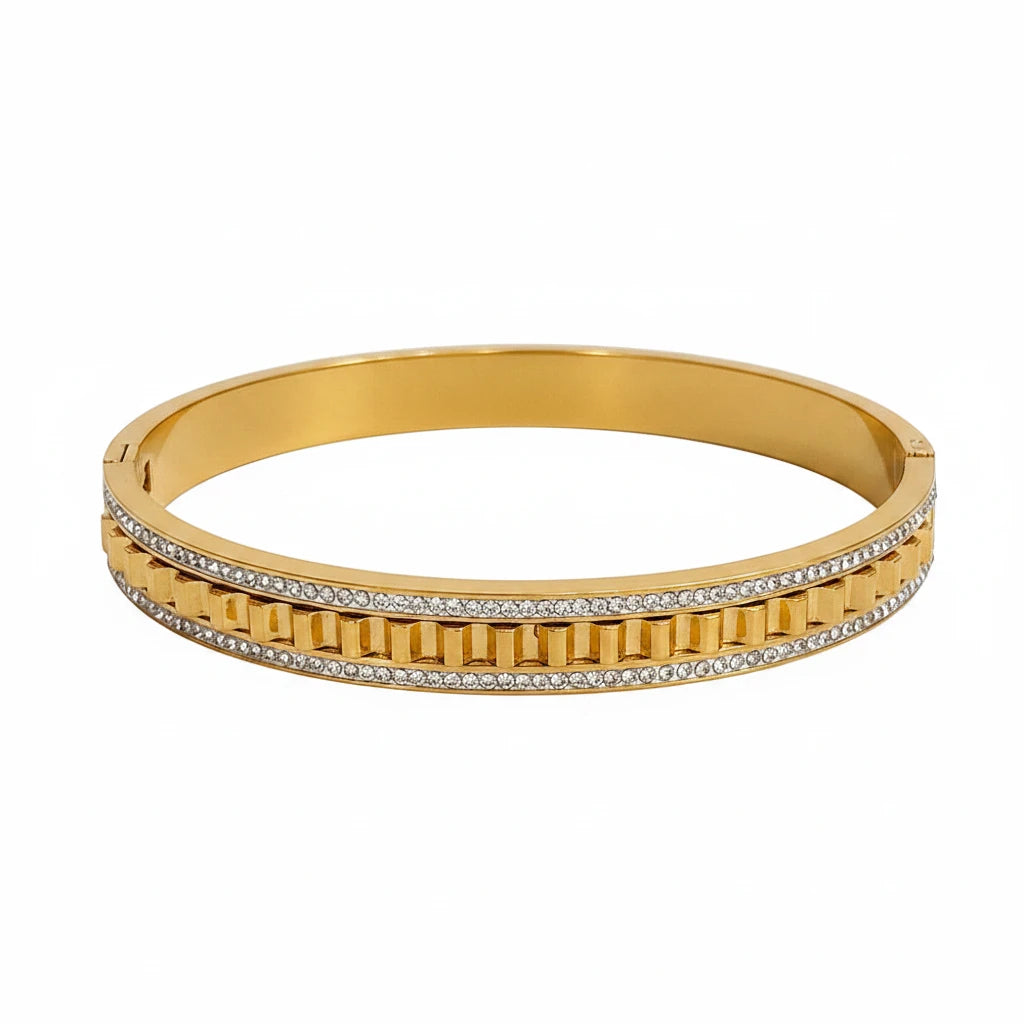 🍒Irregular geometric wave stainless steel bracelet with rhinestones exquisite gold colour cuff bangle smart casual Jewellery accessories Gifts Glitz Up Your Hand With A Band