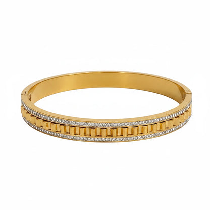 🍒Irregular geometric wave stainless steel bracelet with rhinestones exquisite gold colour cuff bangle smart casual Jewellery accessories Gifts Glitz Up Your Hand With A Band