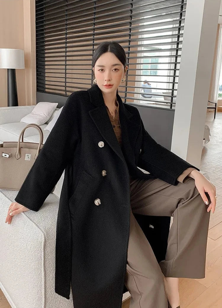 🍒Cashmere and wool coat thick double-sided two in one coat fashion for women beautiful Suit Jackets With Belt No Pulling The Wool Over Your Eyes With This Cashmere