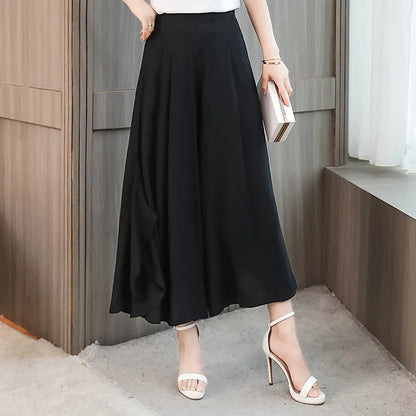 🍒Summer wide leg pants cropped smart casual women high quality loose bohemian skirt pants high waist vintage style trousers multi colour bottoms mid length trousers No Panting In These Summer Light Pants