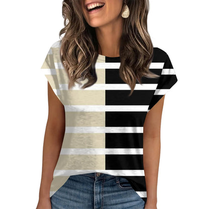 🍒Dames somer tops kortmou gestreepte oefen t-hemp om onder baadjie te dra mode nuwerwetse klere