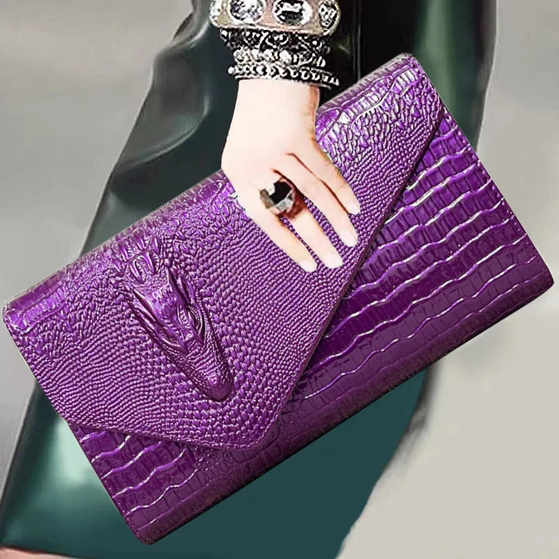 🍒Europe and america trendy clutch bags for women,designer fashion crocodile pattern under arm black envelope hand bag female large capacity bag Metalic gold available occasion clutch Cool Croco Clutch,Clickety Click Quick