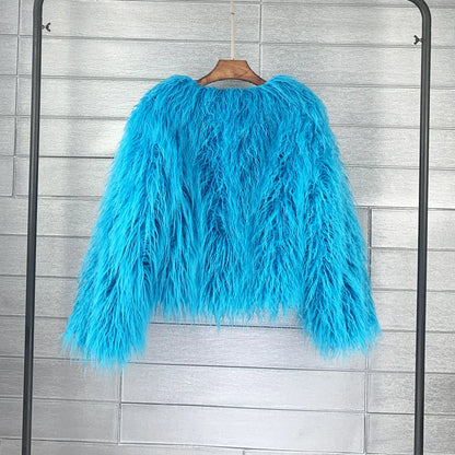 🍒Colorful fur coat for fall winter outerwear fashion pink faux fur jacket thick warm outdoor fashion occasion over jacket women Fluff Up Your Puff