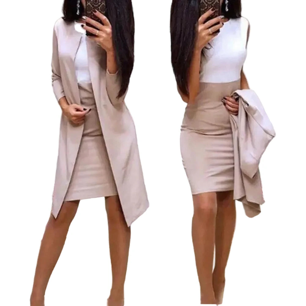 🍒Womens skirt suits work wear clothes business formal two piece office outfits with long jackets and pencil skirts This LONG Is SUITed to your wardrobe and will be SHORTly no SKIRTing around