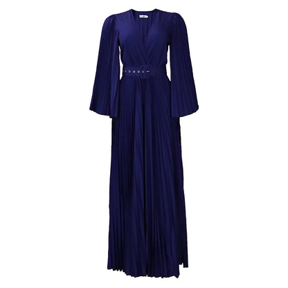 🍒 Aandete partytjie rok V-nek ontwerp geplooide vroue mode drag elegante maxi uitrusting met gordel langmou mode geleentheid drag partytjie drag Heeltemal Uitgeplooide Affêre