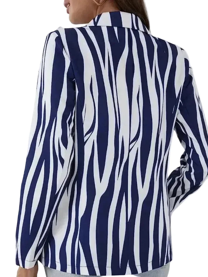 🍒Vintage striped blazer three quarter sleeve suit jacket women’s long sleeve double breasted jacket commuter smart casual outer wear plus size fashion striped clothing Stripe Lucky
