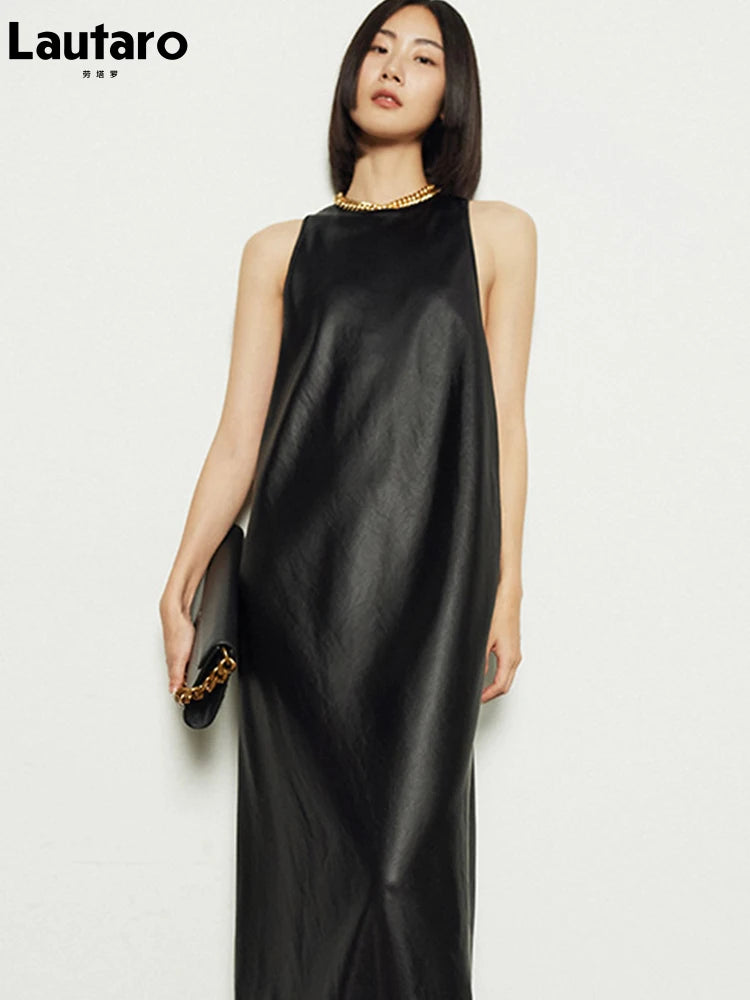 🍒Long faux Leather dress for occasion elegant stylish design backless maxi outfits for Women clubwear partwear fashion Party With A Bow On It