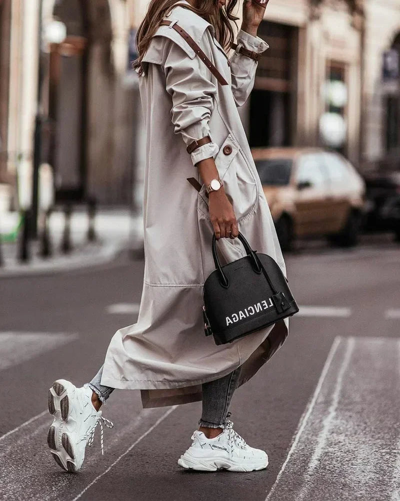 🍒Single-breasted trench coat womens overcoat long outerwear with pockets female autumn winter clothing