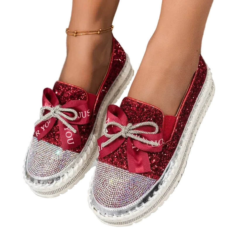 🍒Dames slim gemaklike skoene met dik sole, gerieflike buite skoene met glyvaste sole, glansryke mode insteekskoene, Glitzy Gliders