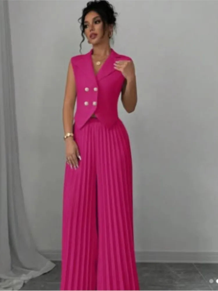 🍒Womens vest outfits cropped waistcoat plus trousers two piece set formal spring summer fashion retro wide-leg pleated pants and slimming sleeveless cropped vest occasion wear  smart casual Invest In A Vest Set