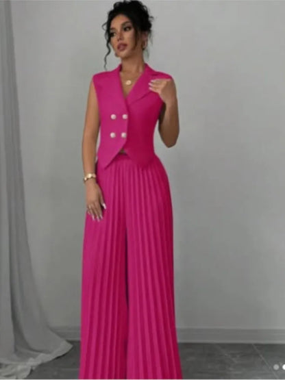 🍒Womens vest outfits cropped waistcoat plus trousers two piece set formal spring summer fashion retro wide-leg pleated pants and slimming sleeveless cropped vest occasion wear  smart casual Invest In A Vest Set