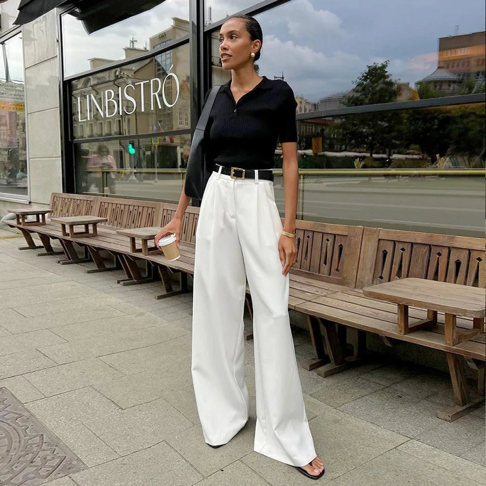 🍒Pure white trousers women high waist wide leg pants smart  casual clothing party occasion wear chic fashion fashion style Be The Cat That Got The Cream