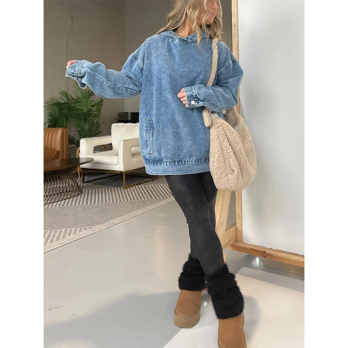 🍒Denim hoodie jeans-trui vir vroue met kap Y2k estetiese verweerde top gewas los buitekleed gemaklike klere