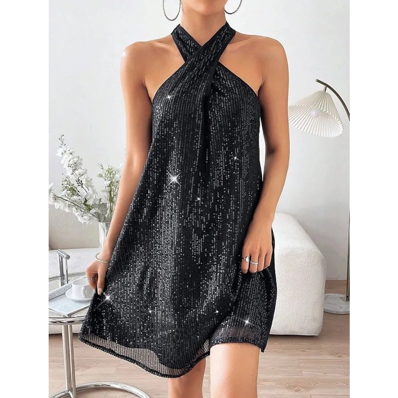 🍒Halter strapless rok, glinsterende vroueklere, strapless sequin minirok, moulose partytjieklere, geleentheidsklere, klubdrag, Trek Aan A-Sensuele Glinsterende Glip
