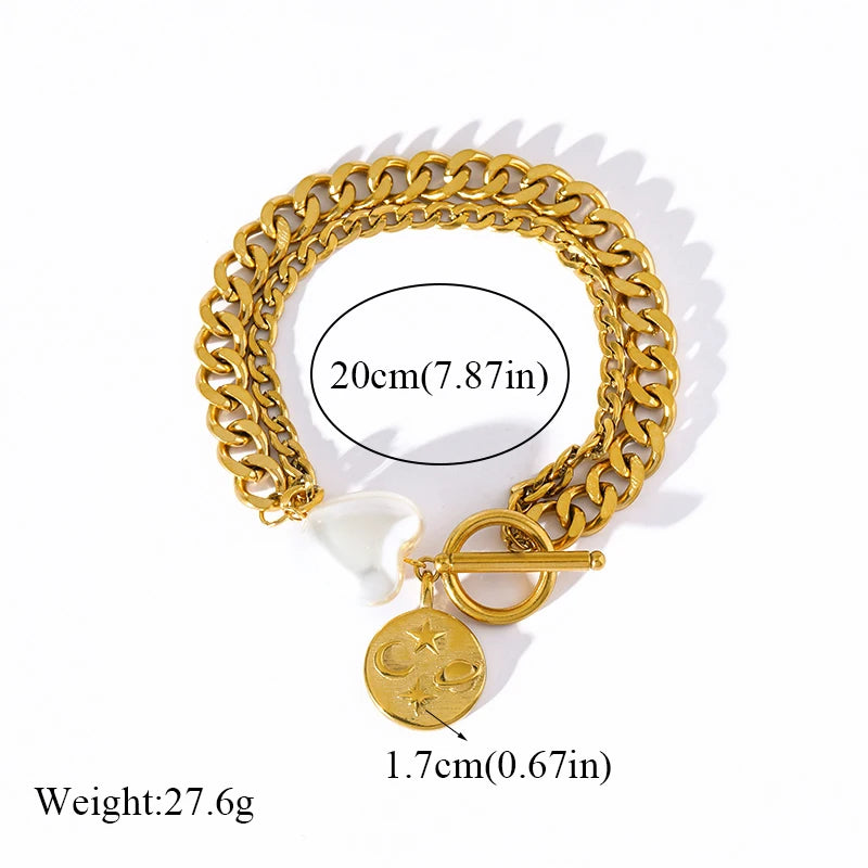 🍒Stainless steel star bracelet gold colour star charm moon starfish bracelet trendy wrist chain for women Jewellrey gifts  party accessories FISH Out This STAR