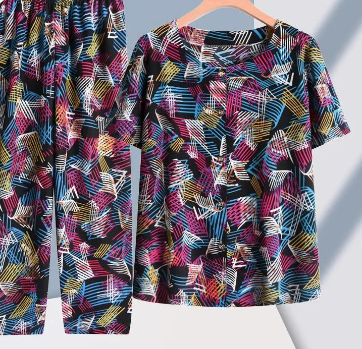 🍒Broek en T-hemp slaapklere stel katoen kortbroek en T-hemp sitkamerdrag bo-stuk en broek tuisdrag Slaapklere vir vroue 2-stuk slaapstel Trek jou BROEK en TEE aan en jy sal REG wees