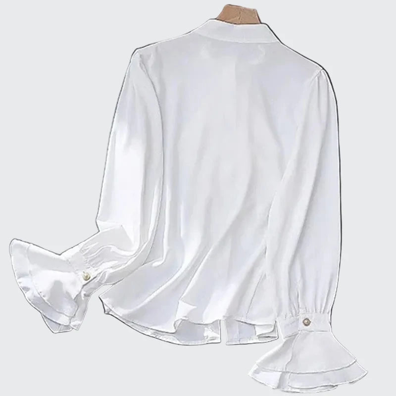 🍒Vintage blouse court style button fold flare sleeve slim pure white shirt with ruffles women elegant stand collar top female smart casual wear office clothing occasion clothing  No One Will Judge You With This Cool Court Style Blouse
