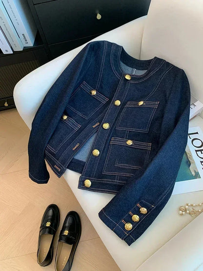 🍒Blue denim jackets women fall classic styles short coat chic outerwear female Mujer Loose smart casual clothes
