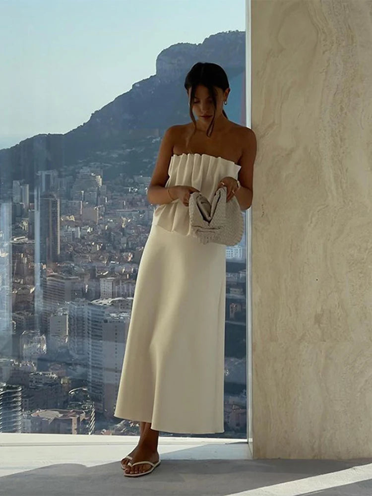 🍒strapless maxi rok met lae voue vroue slimpas skouerlose a-lyn rok moulose rokke vroulike somer aanddrag Styl Op Sy Beste