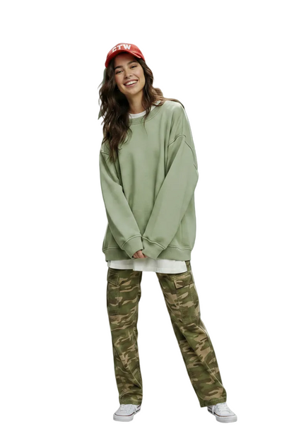 🍒 Oversize sweatshirt solid colour polar fleece tops for women o neck fashion casual wear fashionwear clothing No Sweat Sugar Free Or Sweet