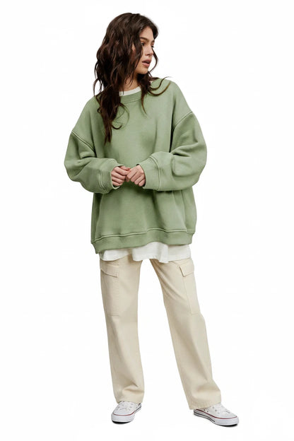 🍒 Oversize sweatshirt solid colour polar fleece tops for women o neck fashion casual wear fashionwear clothing No Sweat Sugar Free Or Sweet