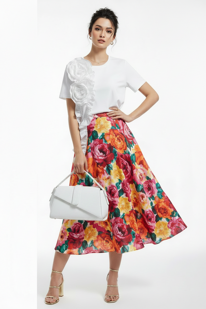 🍒Summer t-shirts for women o-neck smart casual tops t-shirt for party 3D floral tees occasion wear oversized shirts Look A'white At Night
