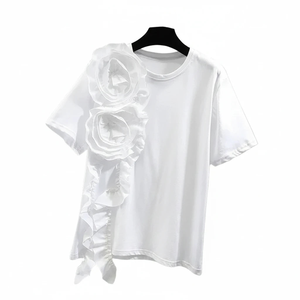 🍒Summer t-shirts for women o-neck smart casual tops t-shirt for party 3D floral tees occasion wear oversized shirts Look A'white At Night
