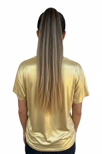 🍒Metaalagtige los top blink kortmou T-hemp dames spesiale geleentheid tops goud T-hemp o-nek mode slim gemaklike damesklere Top 'Talic Tee