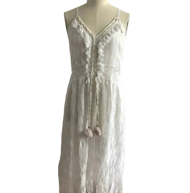 🍒Moue-kantrok met spaghettibandjies, camisole, lang gaas-uitrusting, V-nek, los somermode vir vroue, kwassie, los stranddrag vir vroue, effekleurige vakansiedrag. Gaan lê en sonbaai in hierdie strandkantrok