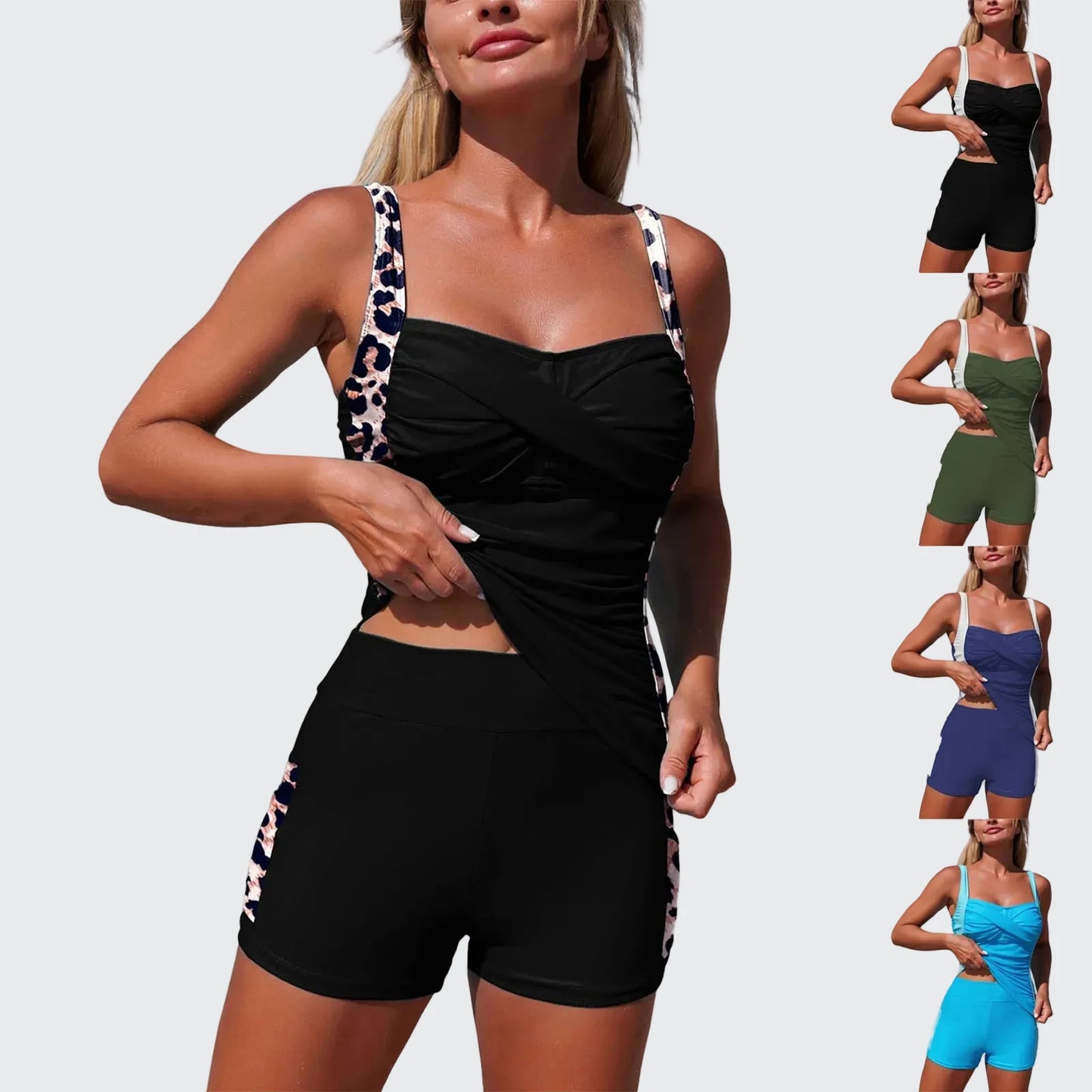 🍒Women's two piece swimsuits with pocket colour  block sporty tankini bathing suit waist ruched swimming suit summer beachwear Top Up Your Tan In A Tankini
