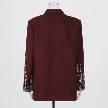 🍒Designer blazer for women brocade printed jacket winter spring notched collar coat long sleeve casual office fashion occasion wear party wear clothes Stamp Your Fashion