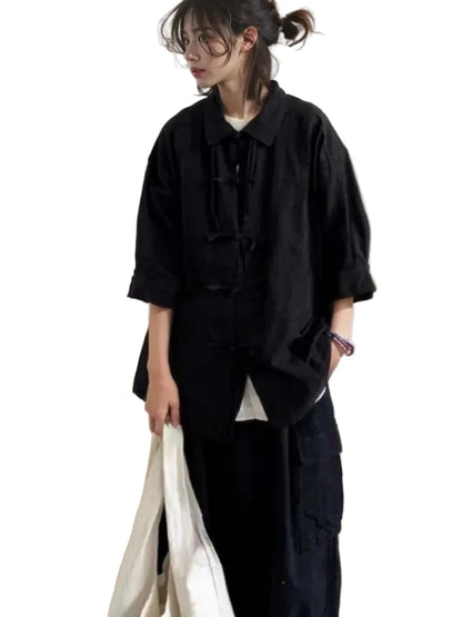 🍒Summer style blouse for women solid Y2k fashion oversized shirts womens single breasted smart casual clothing Tie -bow Trendy