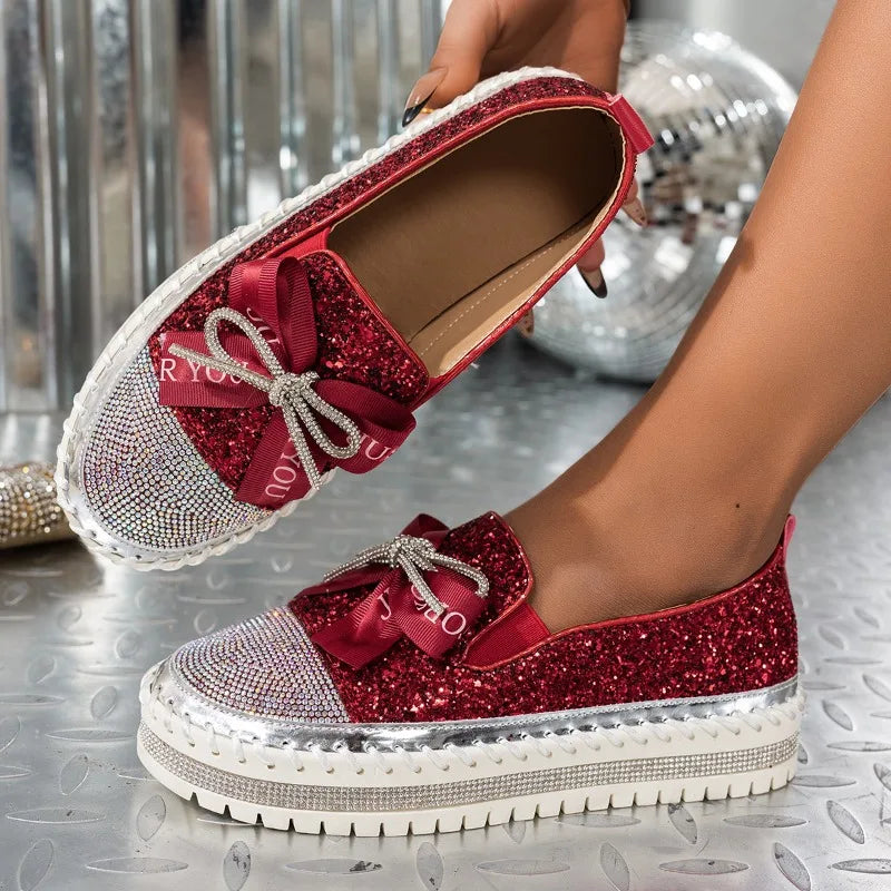 🍒Dames slim gemaklike skoene met dik sole, gerieflike buite skoene met glyvaste sole, glansryke mode insteekskoene, Glitzy Gliders