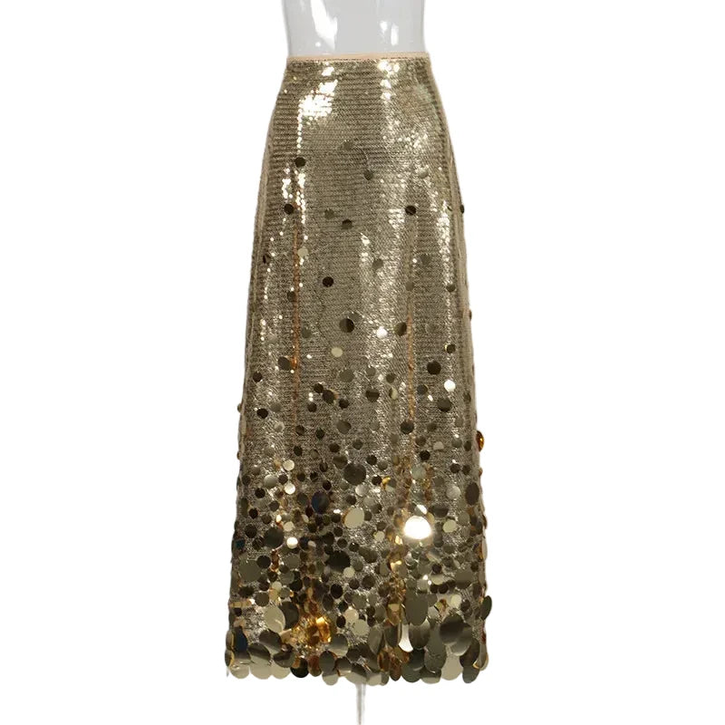 🍒Sequins party skirt elegant midaxi length occasion clothes for women solid shiny club wear party night female fashion Delectable Dazzle