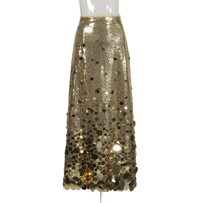 🍒Sequins party skirt elegant midaxi length occasion clothes for women solid shiny club wear party night female fashion Delectable Dazzle