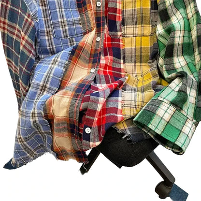 🍒Women's checkered collared  shirt spliced long sleeve shiirt Y2K american streetwear aesthetic college 2000s top retro shirt casual clothing Get Your Neck In A check