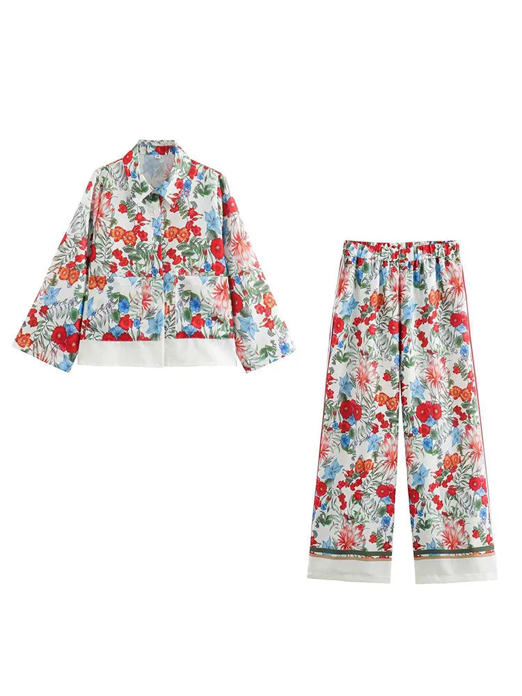 🍒Smart casual trouser sets bohemian style long sleeve crop top jacket short shirt for women and high waisted wide leg pants