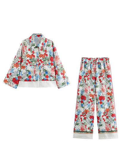 🍒Smart casual trouser sets bohemian style long sleeve crop top jacket short shirt for women and high waisted wide leg pants