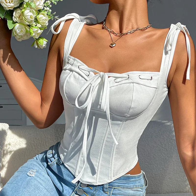 🍒Bustier korset top Y2K oulike vierkantnek uitgaantop croptop vir vroue se nuwerwetse somerkledingstuk modehempie Verslankende vormgewende hempie Moenie in TRANNE wees oor 'n slegte vorm BORS nie, kry hierdie