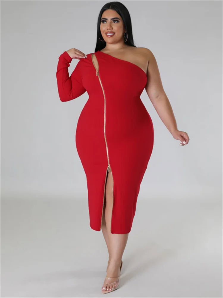 🍒女士中长连衣裙大码服装单袖黑色拉链套装优雅纯色中长连衣裙夏季派对服装场合服饰量身定制拉链