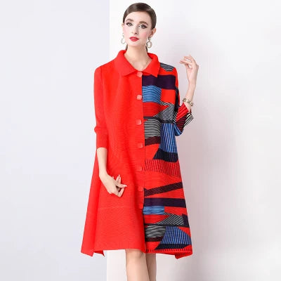 🍒Plus size pleated shirt dress color block outfits loose one size fits all  stretch cardigans smart casual clothing women