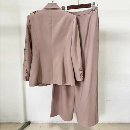 🍒Women's 2 piece occasion wear suit beaded set 3d flower Jacket Coat plus wide-leg pants female fashion clothes Plant This Floral In Your Basket