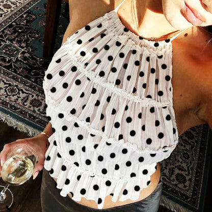 🍒Womens halter tank top summer backless tie back ruched crop camisole shirt basic going out top streetwear A Spot Of Spot Why Not